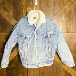 Vintage Levi’s San Francisco Denim Trucker Sherpa Acid Wash Jacket Men’s XL